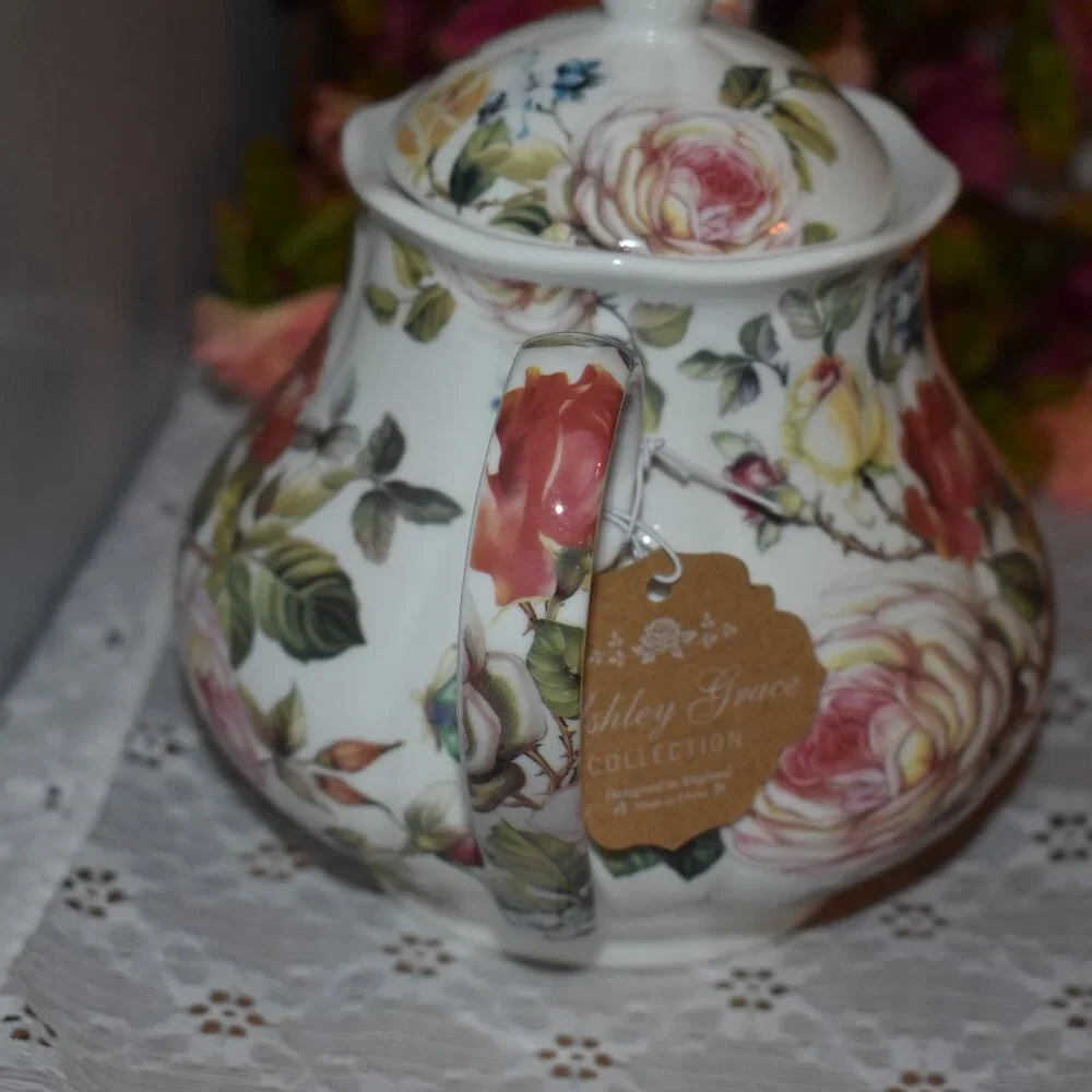 Kent Pottery Floral Rose Flower Garden Porcelain Country Cottagecore Teapot